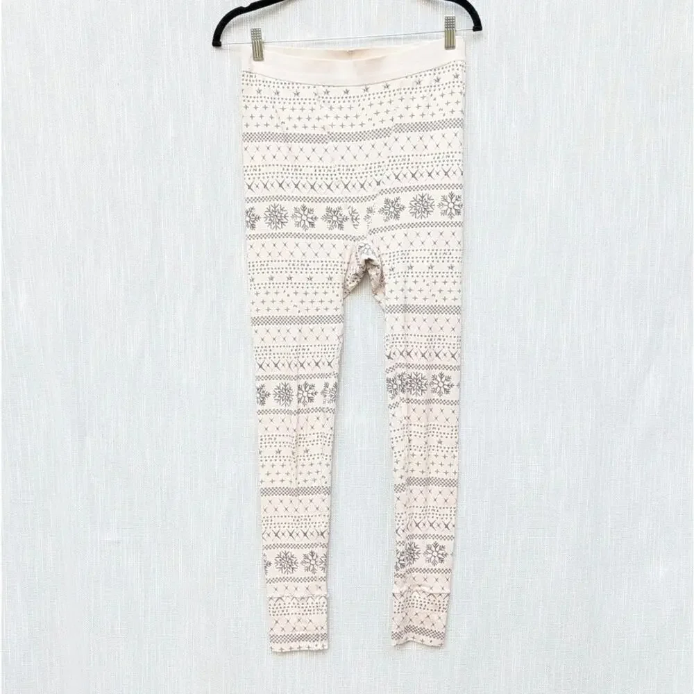 SKIMS Logo Plush Pointelle Legging Womens L Cream Fair Isle High-rise Slim Ankle